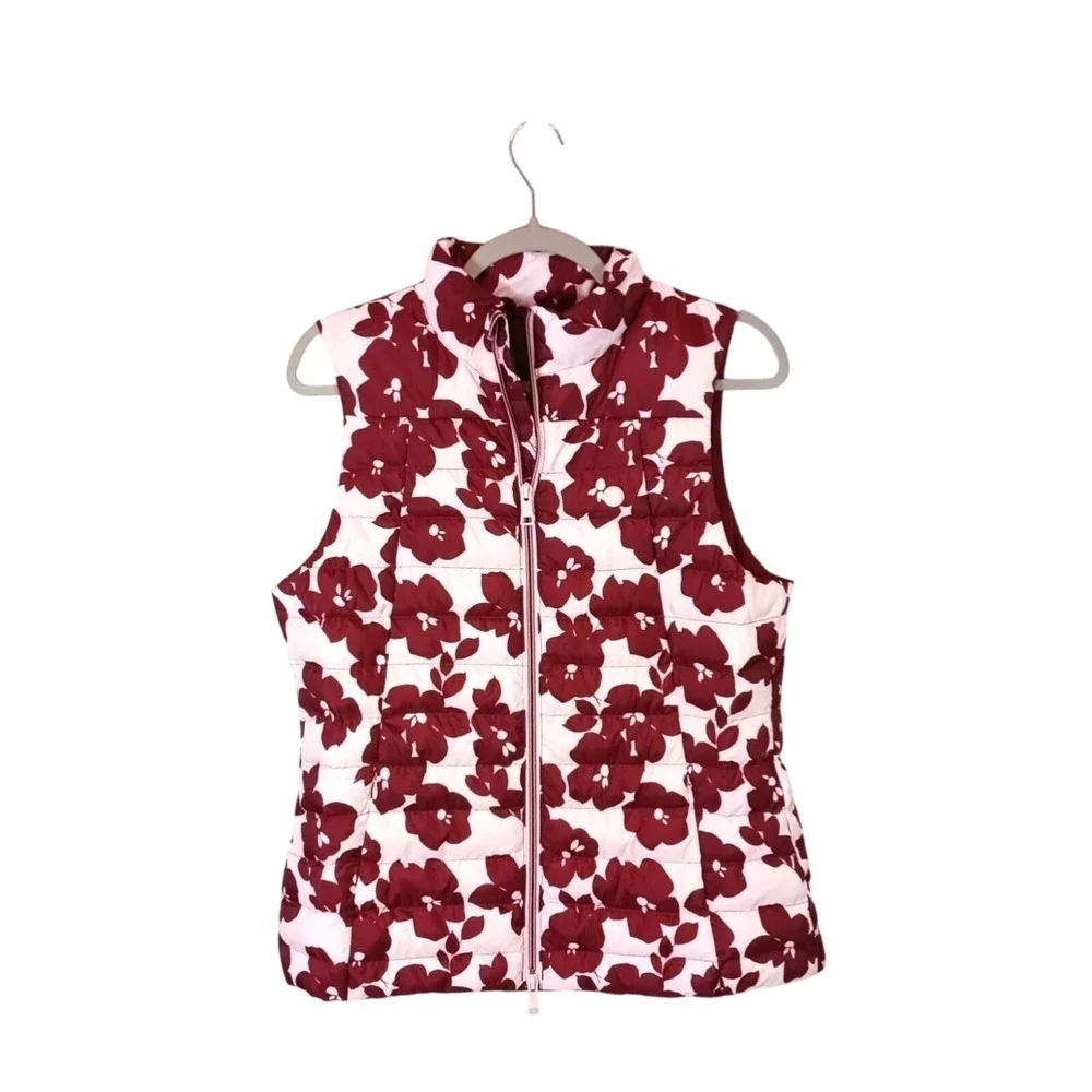 NWT G/FORE Women's M Floral Quilted Golf Vest White Burgundy Full Zip $250 MSRP